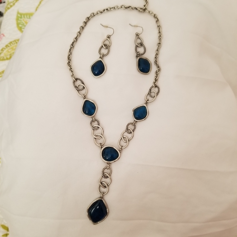 Dark Blue Earrings & Necklace Set